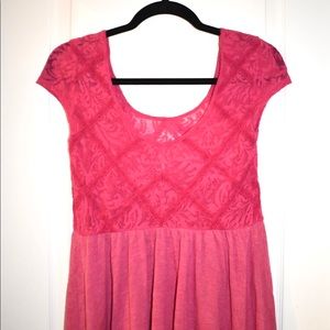 FREE PEOPLE PINK CROCHET LACE BODICE MINI DRESS XS